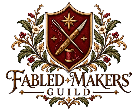 Fabled Makers’ Guild — burgundy and gold crest with crafting tools and botanicals